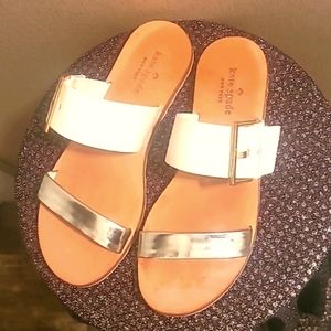 EUC Kate Spade white and silver slides 7m